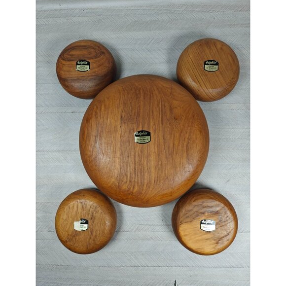 Vintage Dolphin Genuine Teak Wood Salad Bowl Set MCM Retro Wooden Decor - Picture 9 of 10